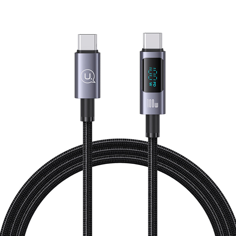 USAMS US-SJ671 Type-C To Type-C 100W Fast Charging Cable 1.2m Charger Data Cord with Display USAMS US-SJ671 Type-C To Type-C 100W Fast Charging Cable 1.2m Charger Data Cord with Display